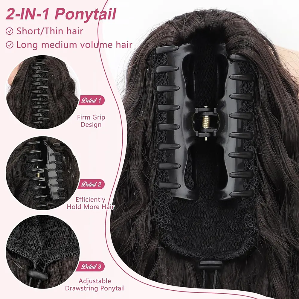 Long Curly Wavy Ponytail Extension Claw Clip in Ponytail Hair Extensions Fluffy Natural Looking Synthetic Hairpiece for Women