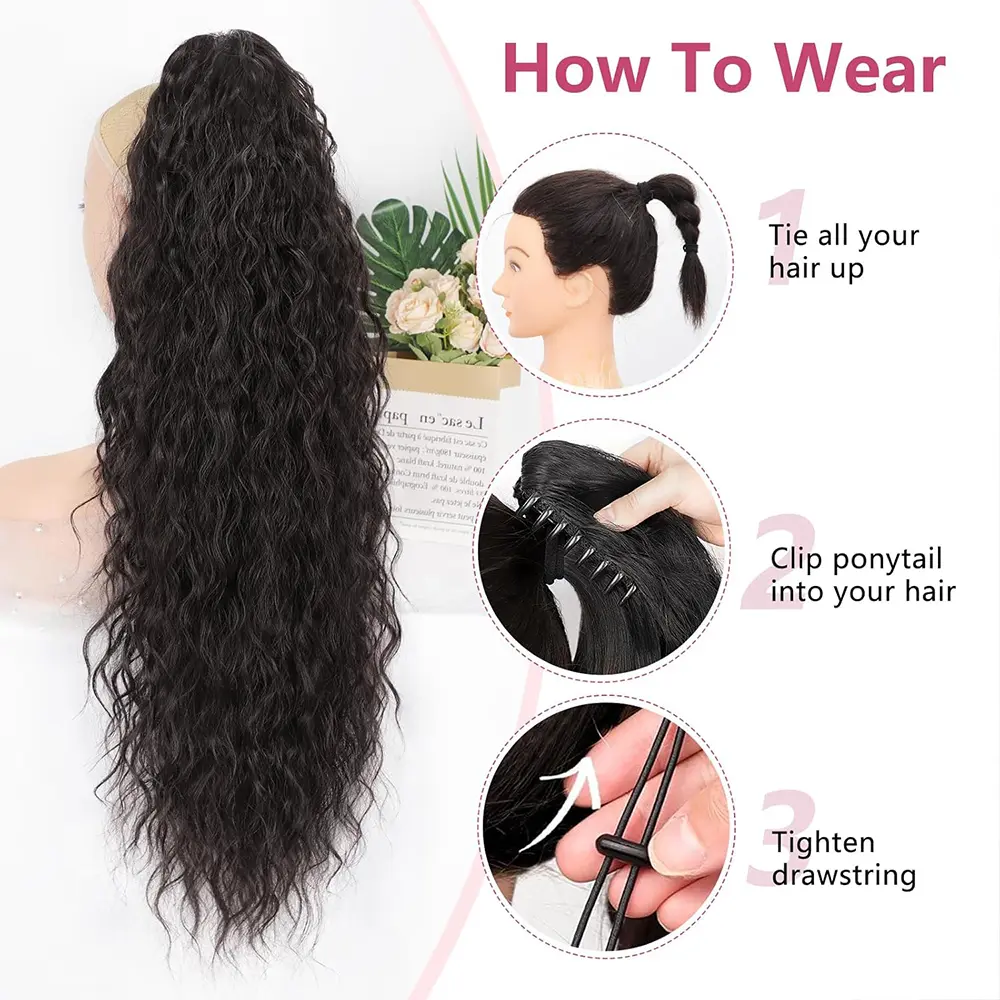 Long Curly Wavy Ponytail Extension Claw Clip in Ponytail Hair Extensions Fluffy Natural Looking Synthetic Hairpiece for Women