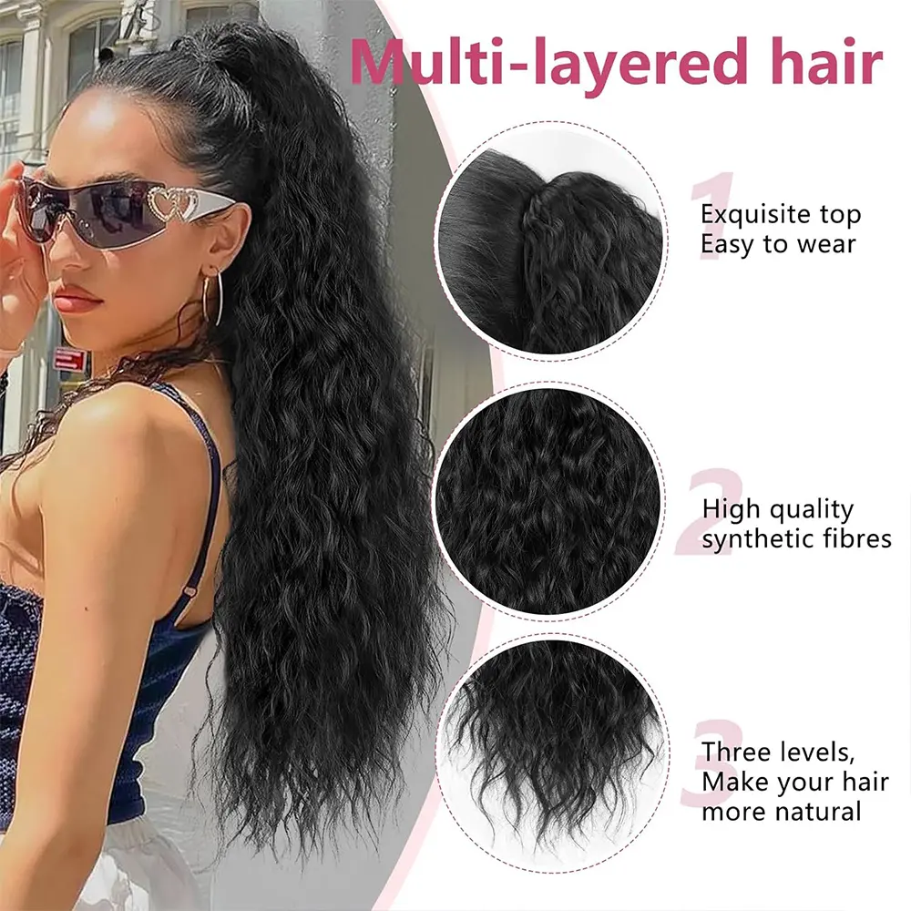 Long Curly Wavy Ponytail Extension Claw Clip in Ponytail Hair Extensions Fluffy Natural Looking Synthetic Hairpiece for Women