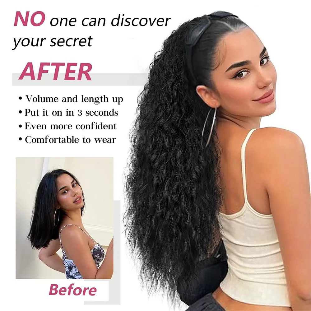 Long Curly Wavy Ponytail Extension Claw Clip in Ponytail Hair Extensions Fluffy Natural Looking Synthetic Hairpiece for Women
