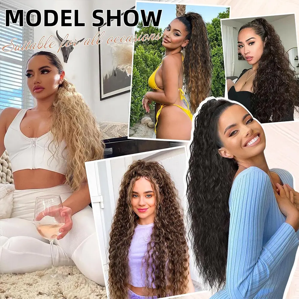 Long Curly Wavy Ponytail Extension Claw Clip in Ponytail Hair Extensions Fluffy Natural Looking Synthetic Hairpiece for Women