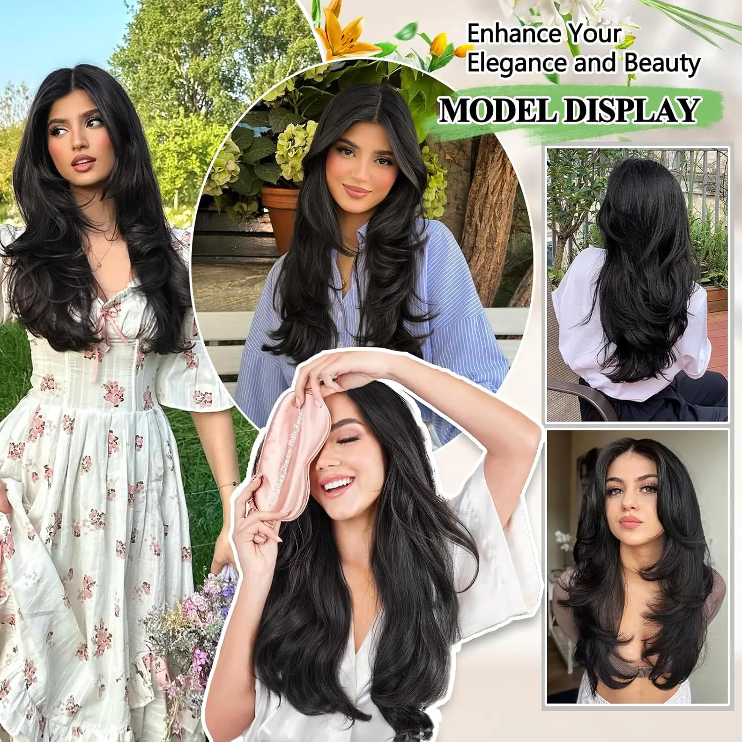 24 Inch Synthetic Long Wavy Curly Clips in Hair Extensions for Women with Adjustable 4 Secure Clips in One Hairpieces
