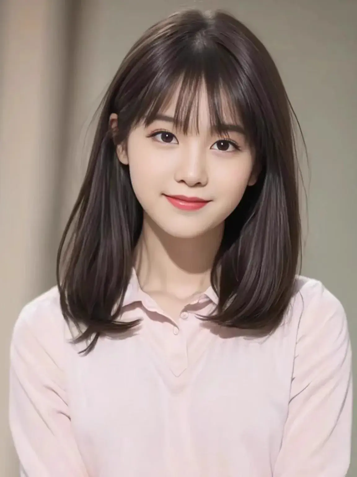 Sweet Women's Korean Style Medium Length Hair Wig In Cold Brown Color For Summer Natural Sweet Fluffy Clavicle Hair Head Cover