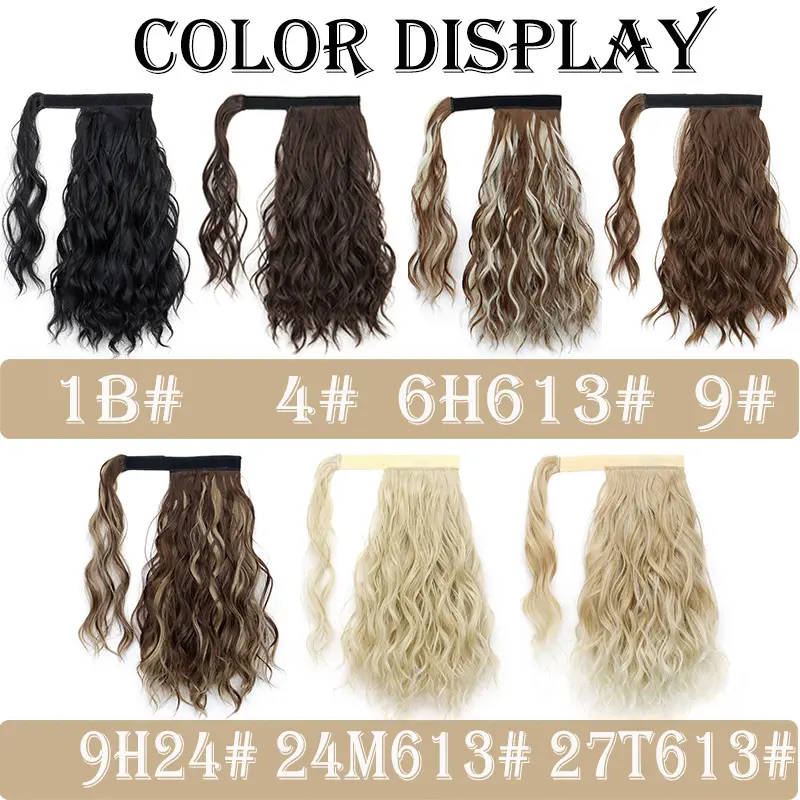 Synthetic ponytail wigs, women's long hair braids, tie-up style, wrapping water ripples, synthetic curls