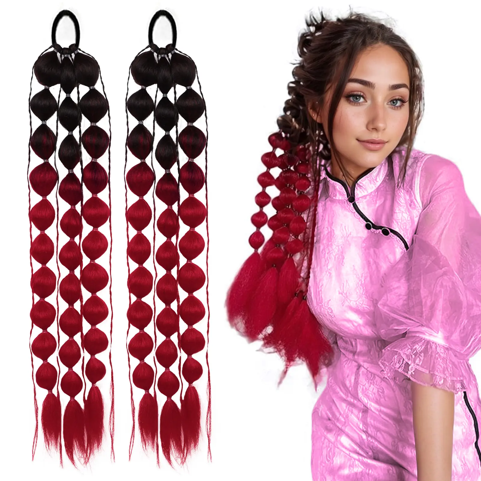 1pc Lantern Bubble Ponytail Extension 20 Inches Ombre Bubble Ponytail Twisted Braid With Elastic Band For Women
