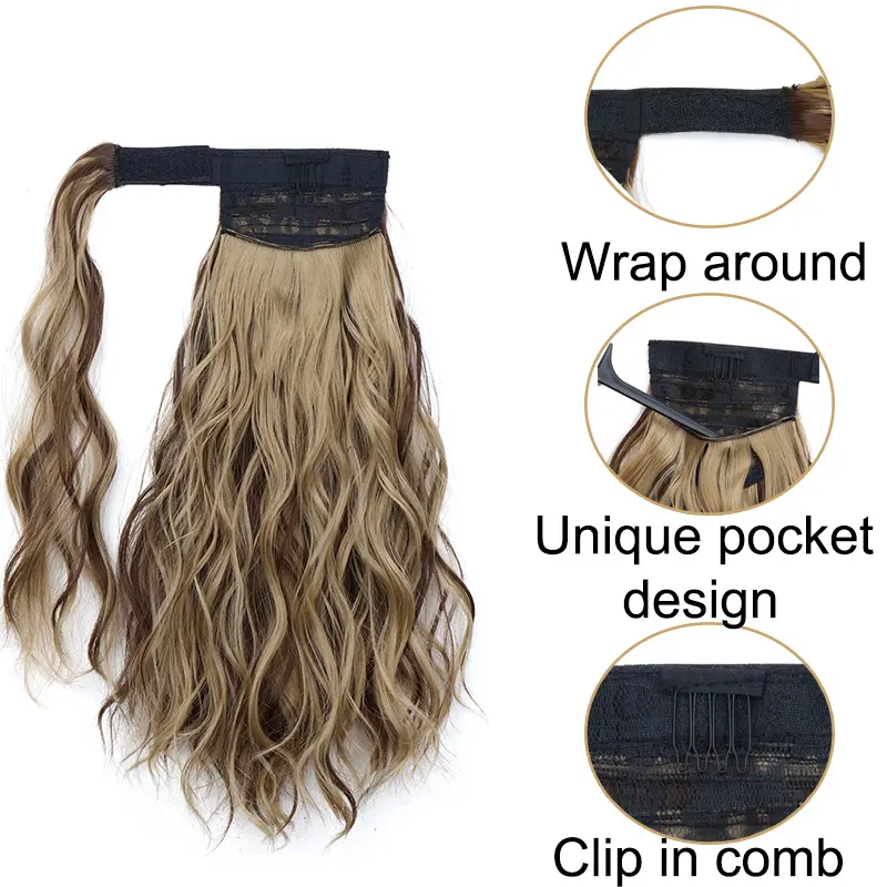 Synthetic ponytail wigs, women's long hair braids, tie-up style, wrapping water ripples, synthetic curls