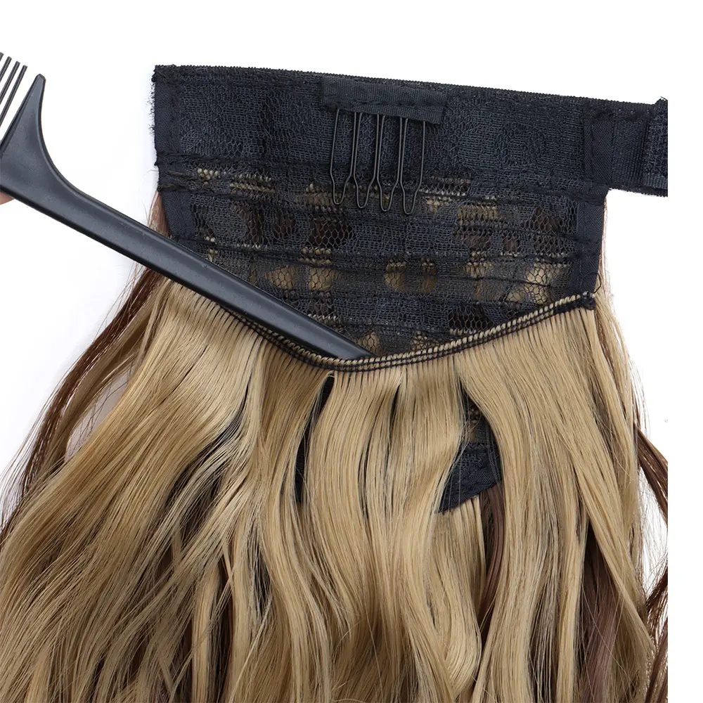 Synthetic ponytail wigs, women's long hair braids, tie-up style, wrapping water ripples, synthetic curls