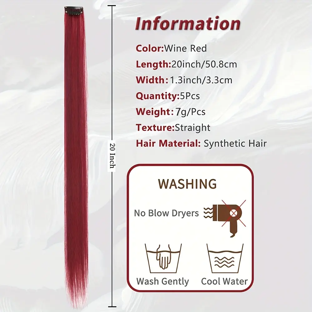 5pcs/Set Long Straight Hair  In Extensions Synthetic Clip In Hair Extensions for Women Halloween Christmas Party Cosplay