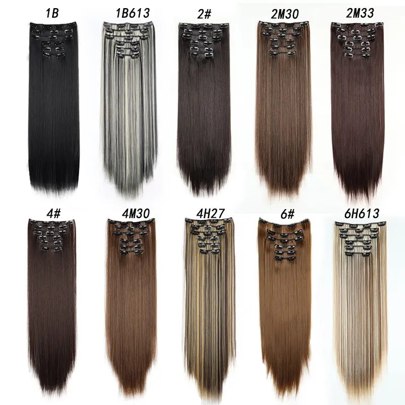 Wig hair extensions 6-piece set of clip hair synthetic wig straight hair pieces multi-color clip straight hair