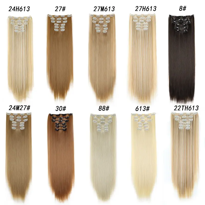 Wig hair extensions 6-piece set of clip hair synthetic wig straight hair pieces multi-color clip straight hair