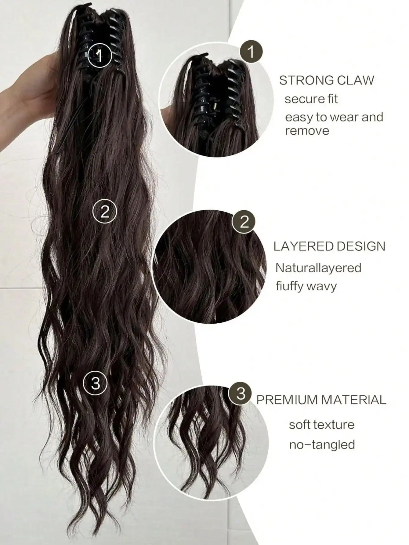 Claw ponytail extension hair long wavy elastic curly hair, ponytail extension, 26-inch ladies drawstring ponytail hair