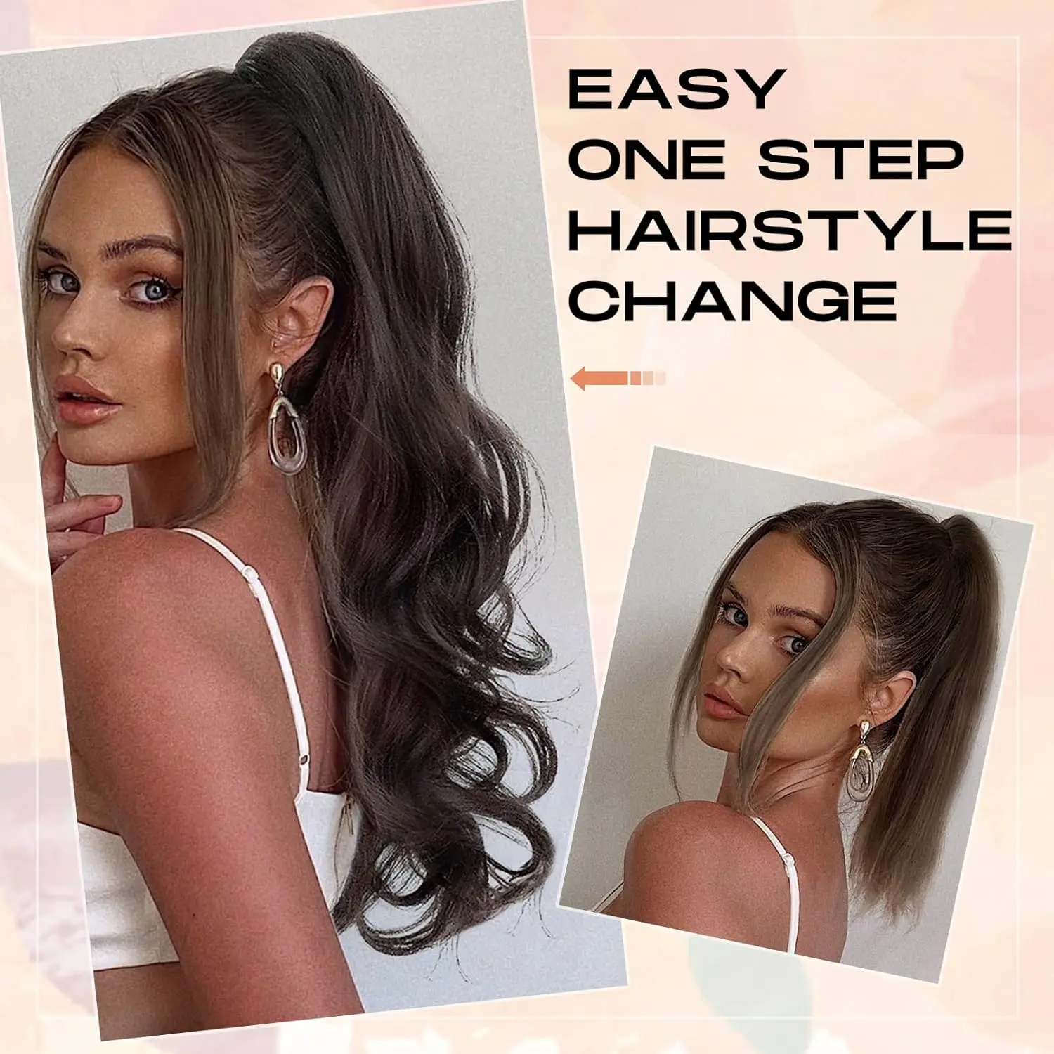 Claw ponytail extension hair long wavy elastic curly hair, ponytail extension, 26-inch ladies drawstring ponytail hair