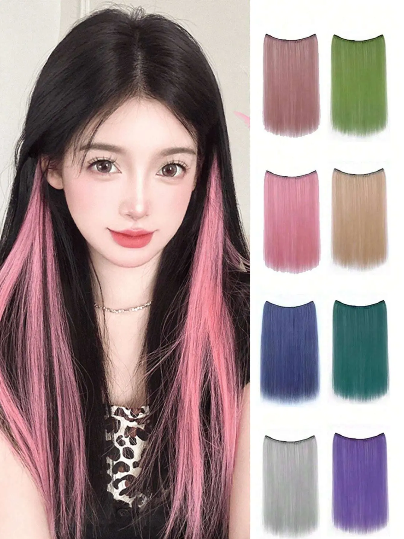 1pc Approx. 20 Inch Long Straight Synthetic Clip-In Hair Extensions, Color-Dyed Natural Looking Braids Hair Piece For Women