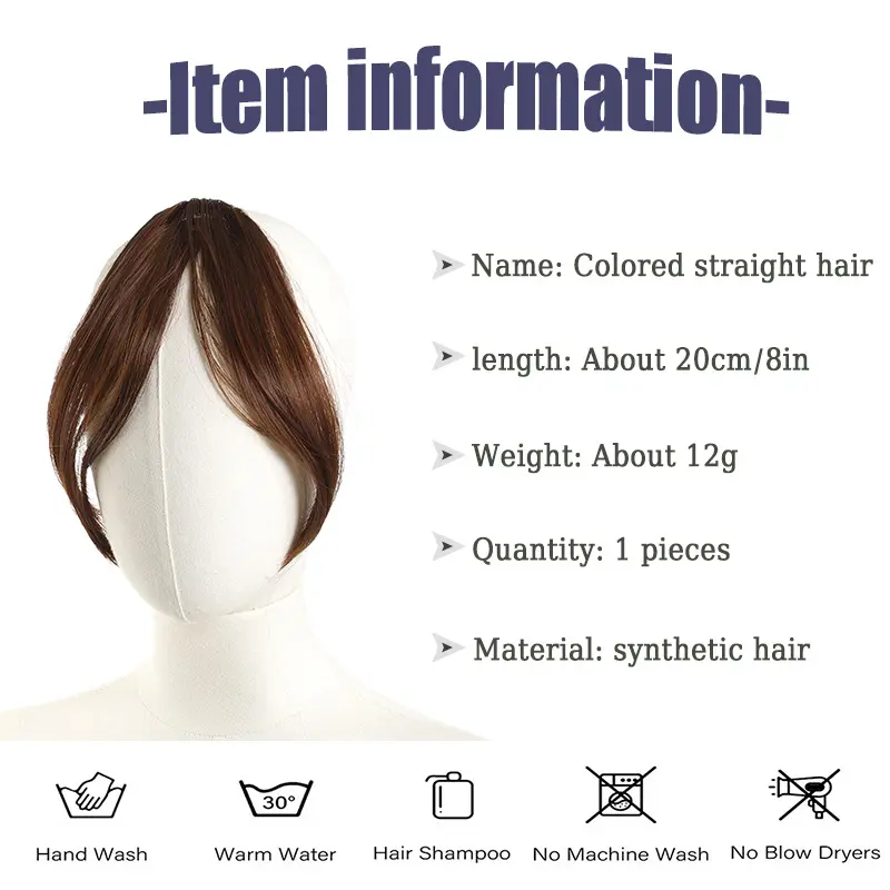 Synthetic wig bangs, top of the head re-hair wig, and the middle of the gloss is divided into figure-eight bangs