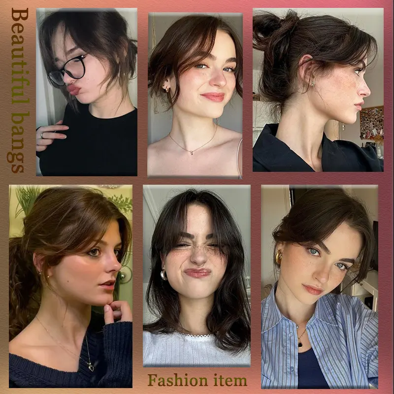 Synthetic wig bangs, top of the head re-hair wig, and the middle of the gloss is divided into figure-eight bangs