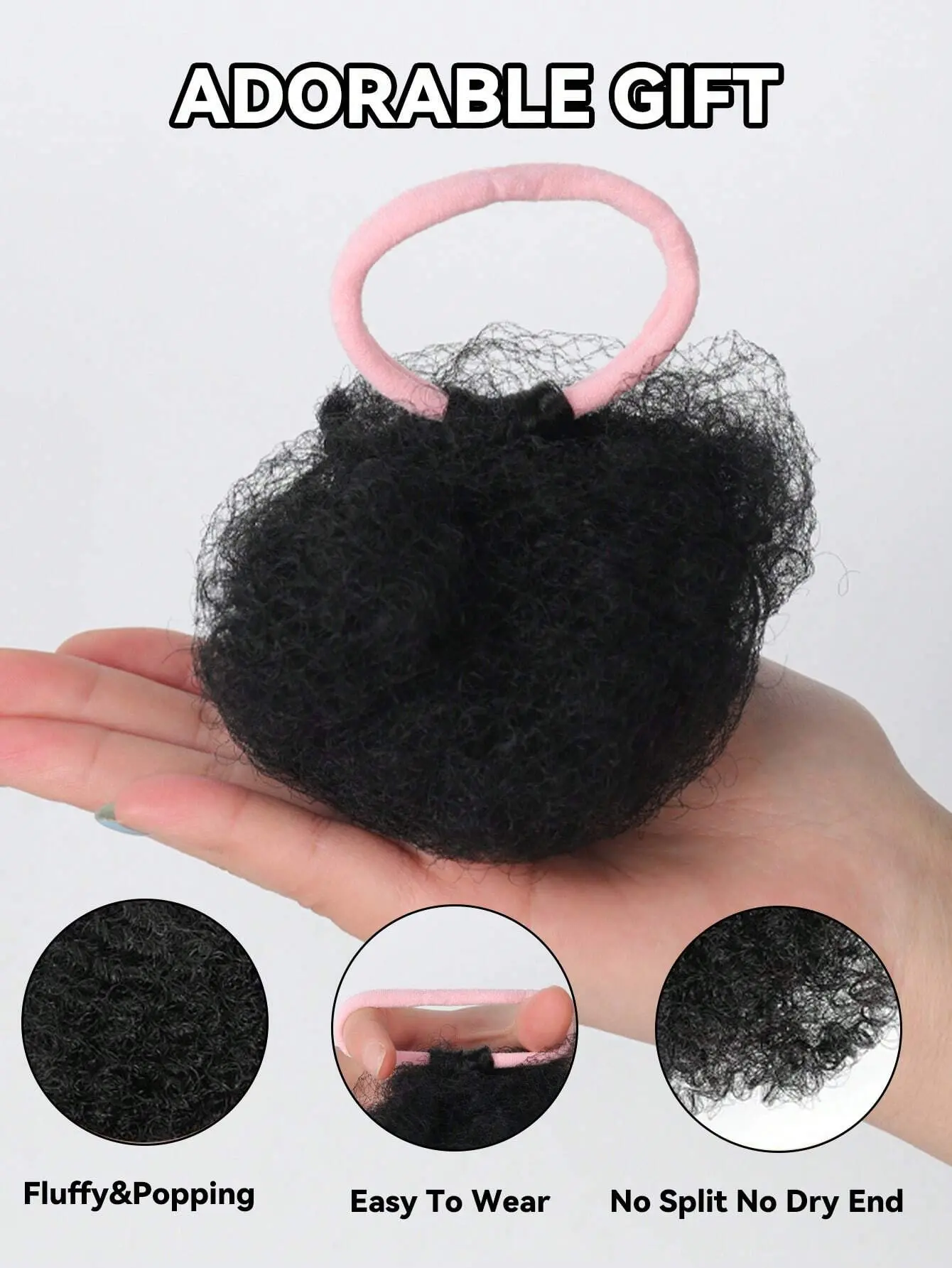 Children's 2-piece set with ponytail double puffy curly bun for children aged 0-5 years with natural black synthetic wig