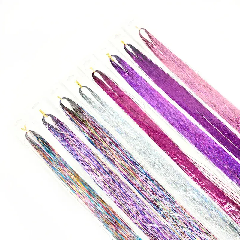 Sparkling straight hair tinsel synthetic hair extension kit rainbow women's colorful hair extension dazzling braided accessories