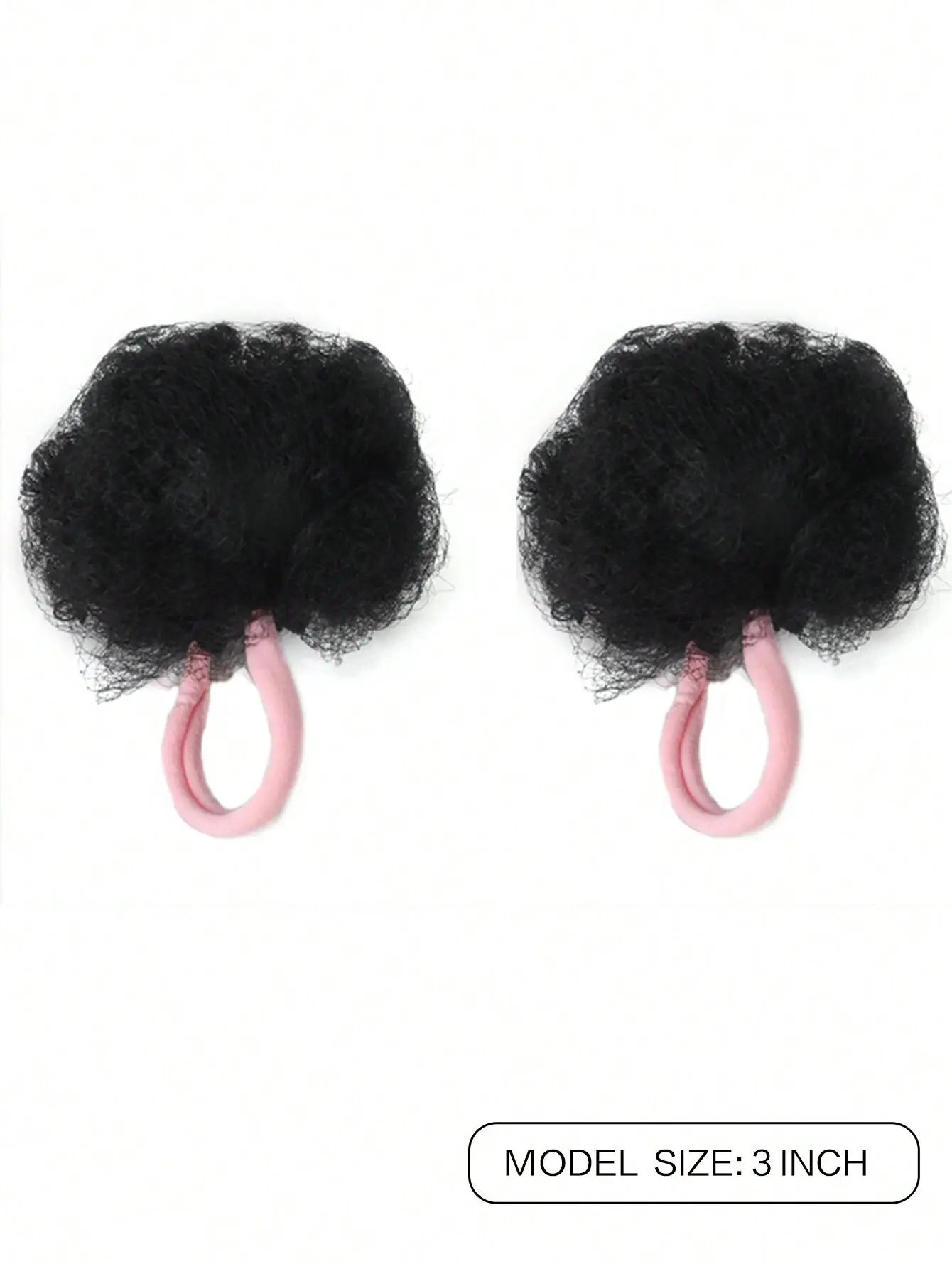Children's 2-piece set with ponytail double puffy curly bun for children aged 0-5 years with natural black synthetic wig