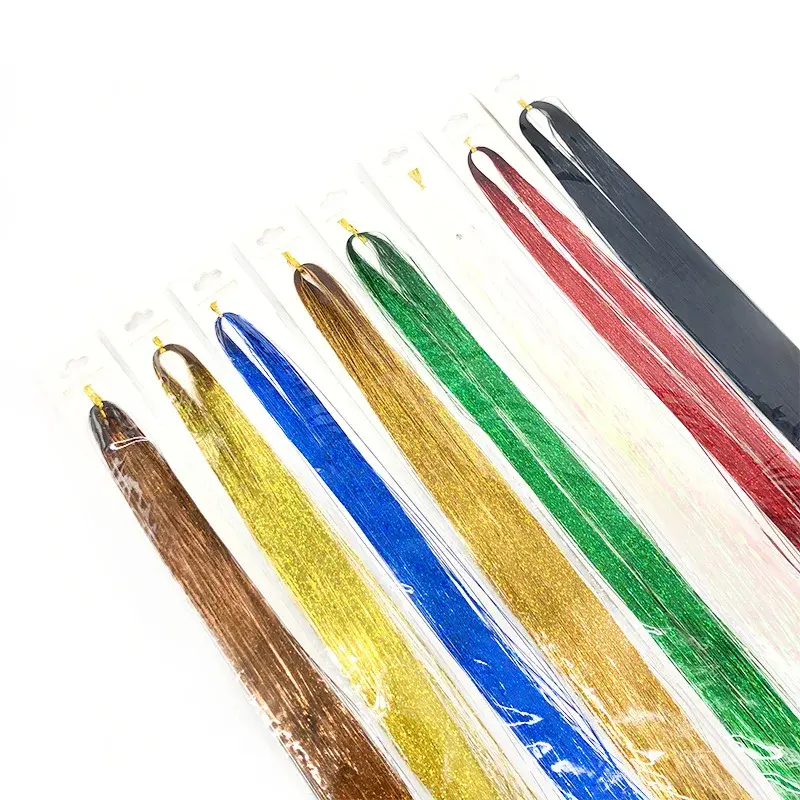 Sparkling straight hair tinsel synthetic hair extension kit rainbow women's colorful hair extension dazzling braided accessories