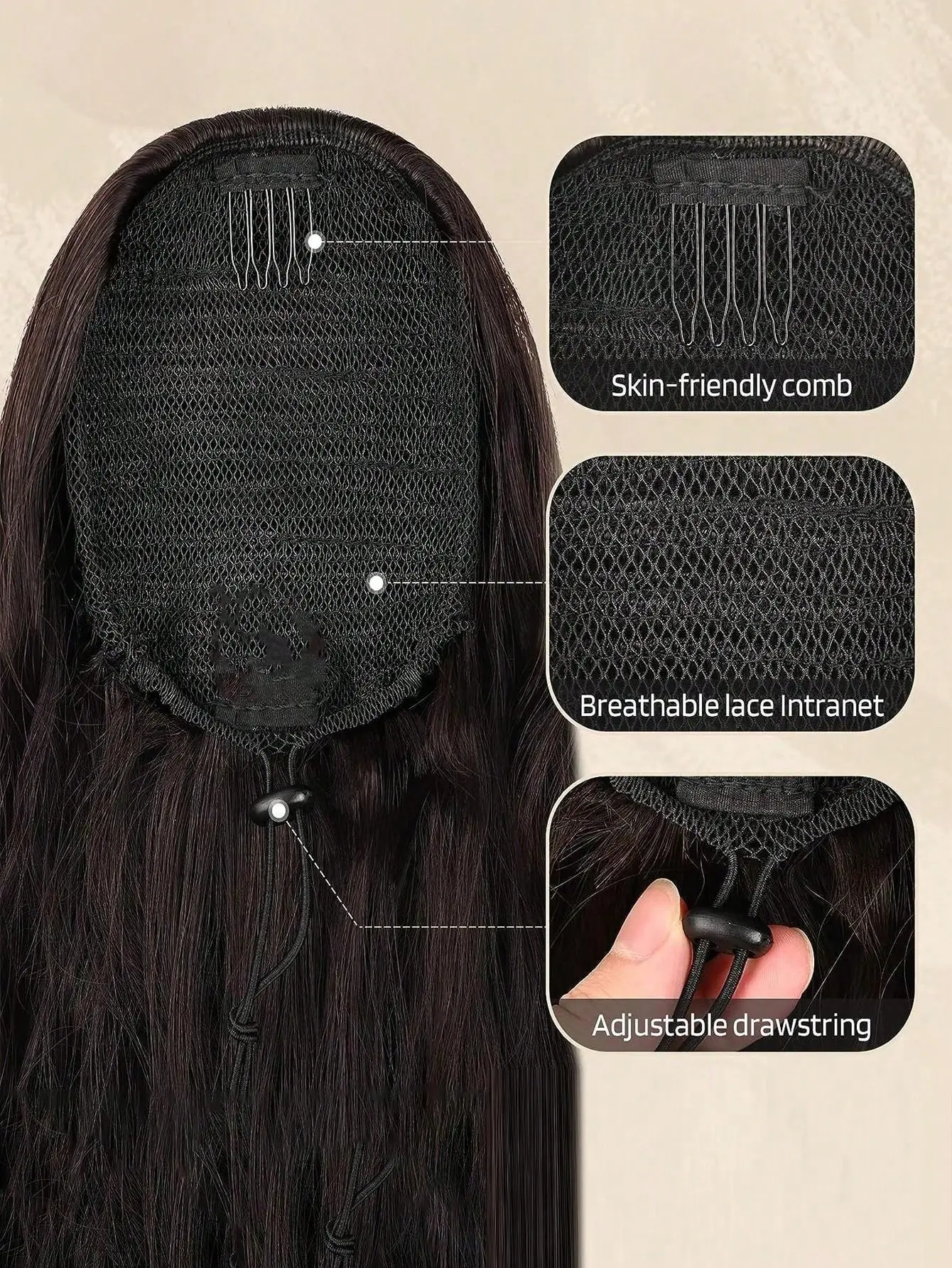 Short curls Elastic drawstring Ponytail, between ponytail and elastic drawstring Wavy synthetic curls for everyday use