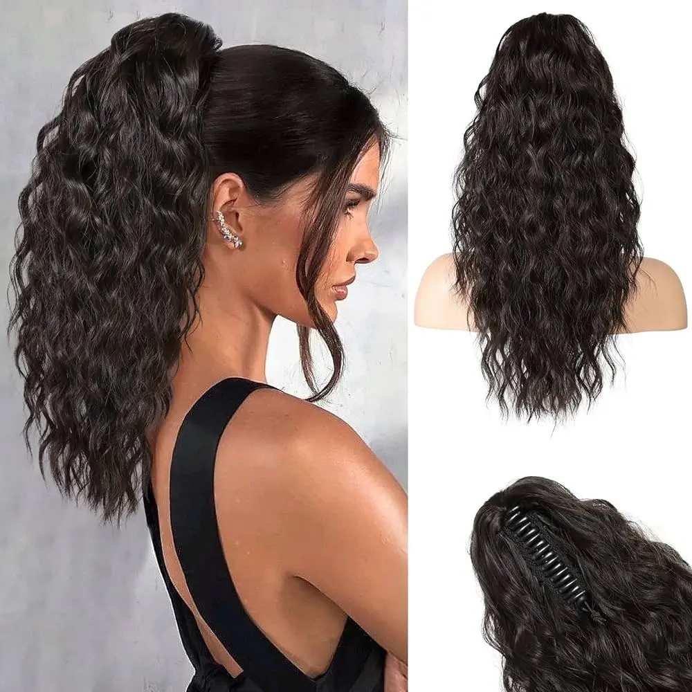 Women's wigs curly wavy hair extensions ponytail hair extensions 18inch fluffy hair ladies synthetic ponytail wigs