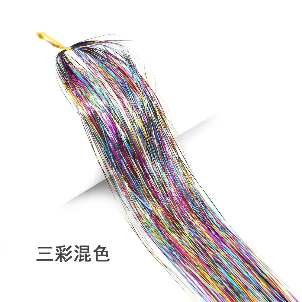 Sparkling straight hair tinsel synthetic hair extension kit rainbow women's colorful hair extension dazzling braided accessories