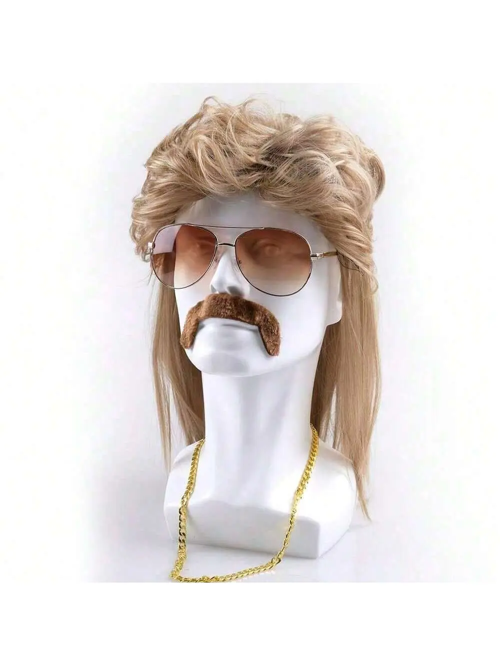 Mullet Wig 80s 90s Outfit Accessories Men,Blond Men's Heat Resistant Synthetic Hair Wigs Wig Sunglasses Necklace Headscarf