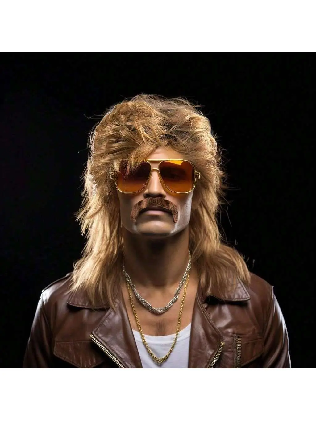 Mullet Wig 80s 90s Outfit Accessories Men,Blond Men's Heat Resistant Synthetic Hair Wigs Wig Sunglasses Necklace Headscarf