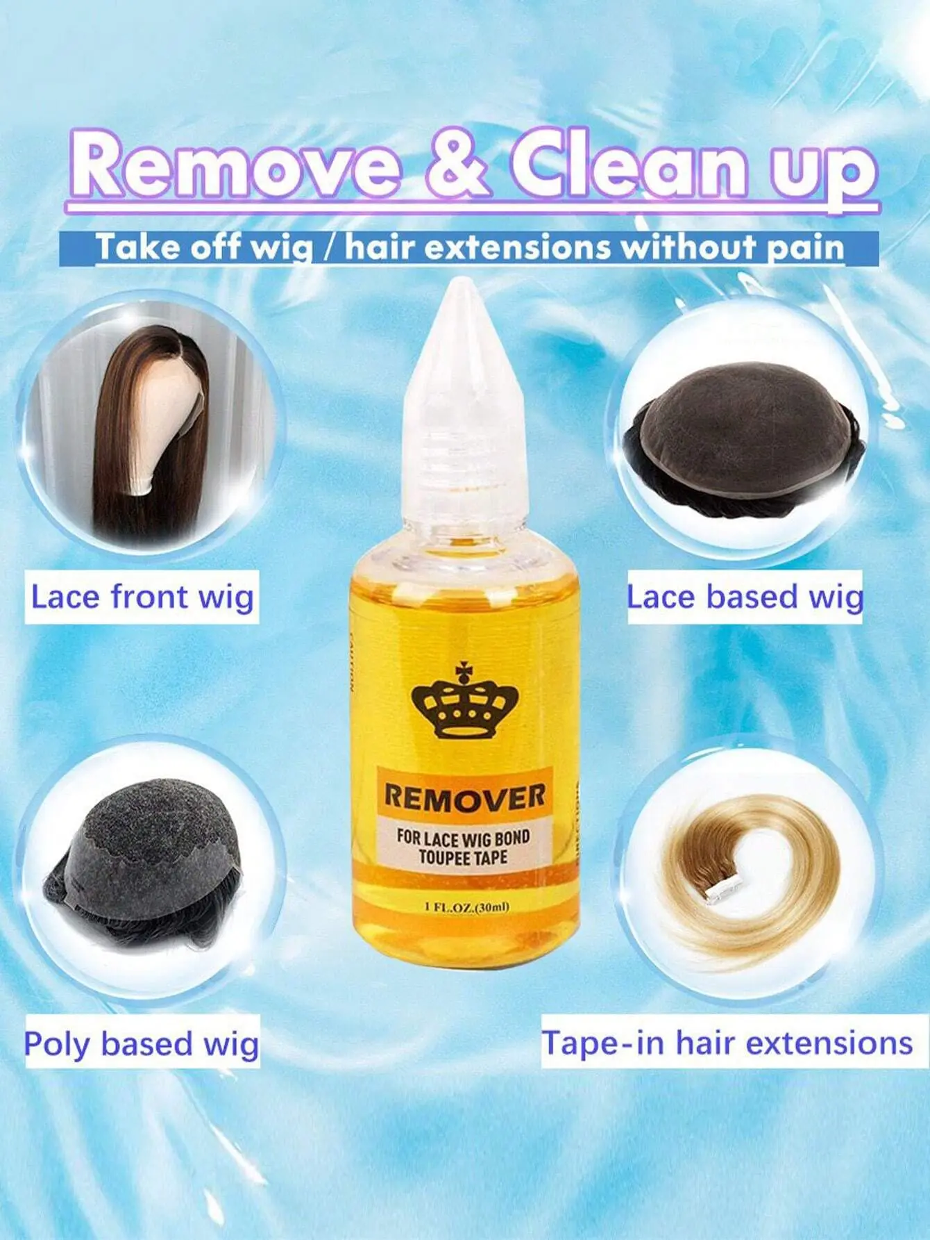 Lace glue remover wig, no harmful chemicals, mild solvent to protect your edges, 30ml, great cleanser for scalp and hair system