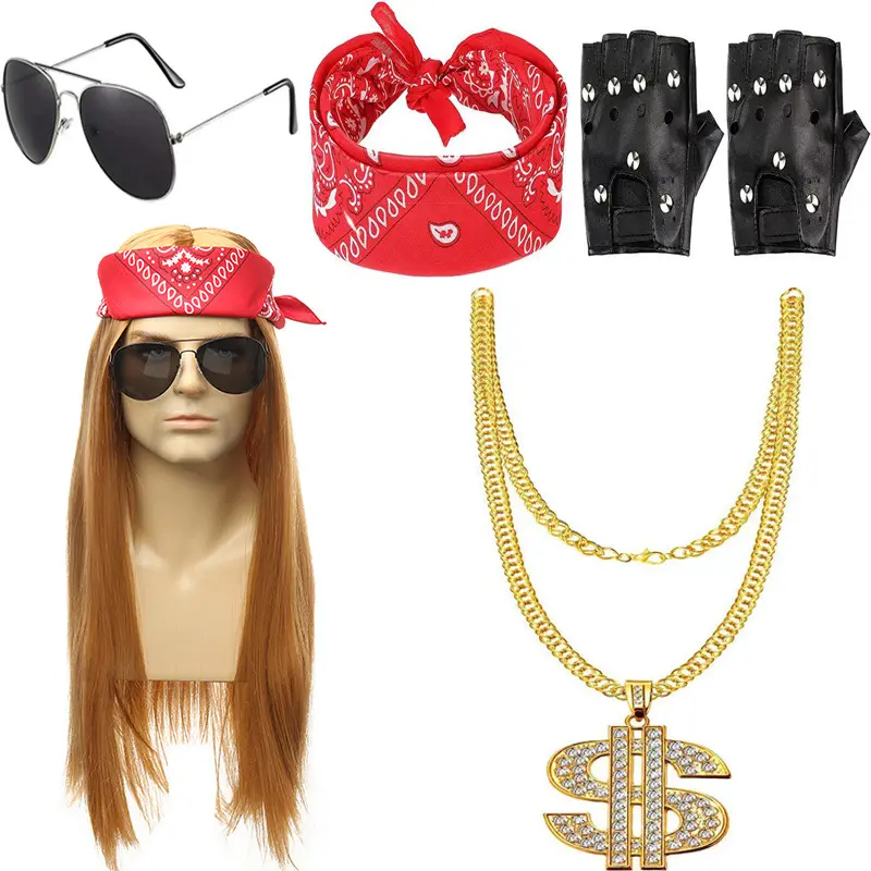 70s 80s Europe and the United States punk dress up hip-hop rock style wig cos set blonde long hair hair sets