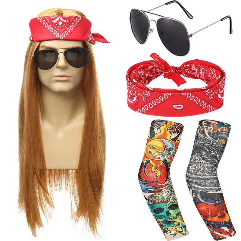 70s 80s Europe and the United States punk dress up hip-hop rock style wig cos set blonde long hair hair sets
