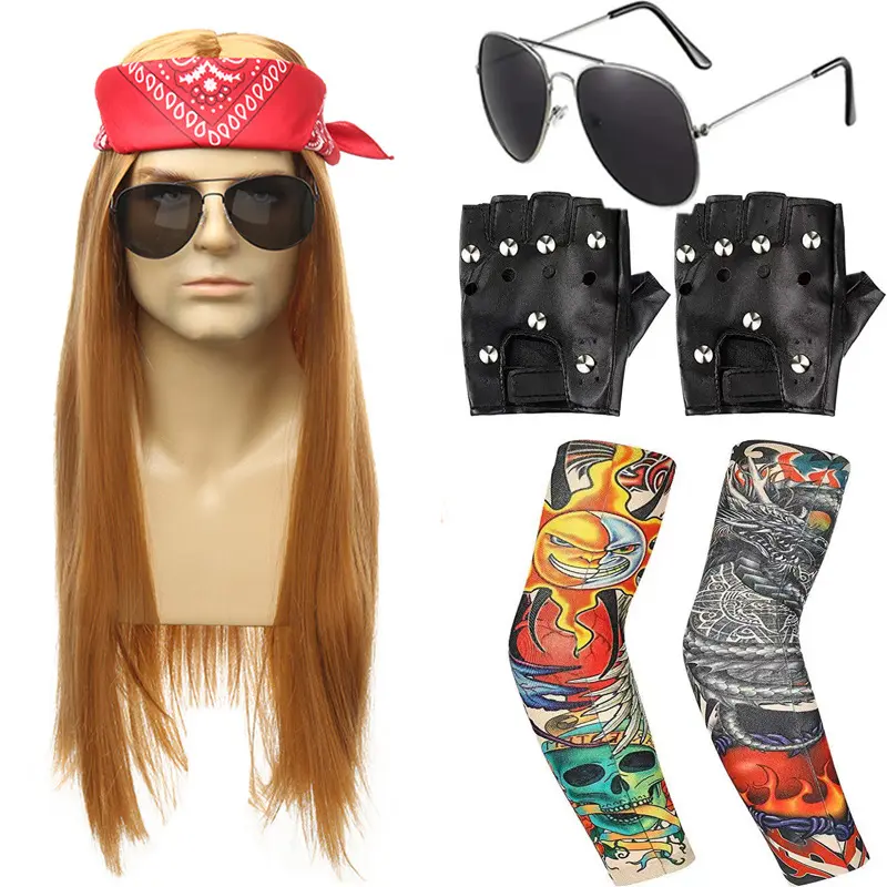 70s 80s Europe and the United States punk dress up hip-hop rock style wig cos set blonde long hair hair sets