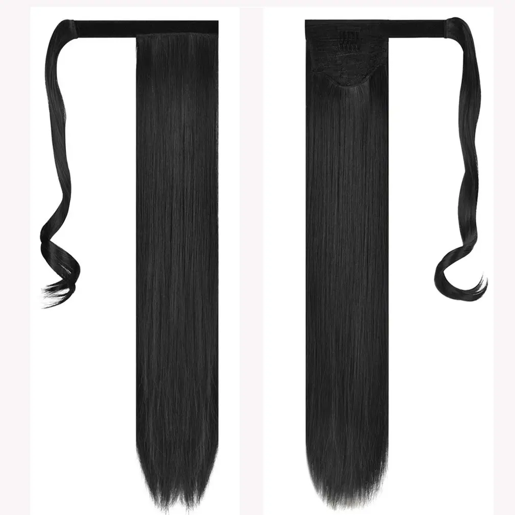 Synthetic chemical fiber long straight hair wig velcro ponytail for daily wear, natural daily travel wearing ponytail