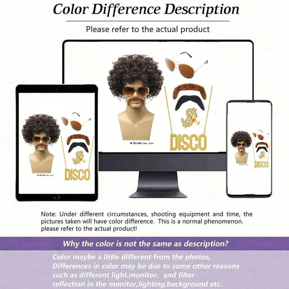 Disco Synthetic African Brown Wig Disco Wig Costume Set Includes Disco Hippie Short Curly Hair Wig For Men And Women Daily Party