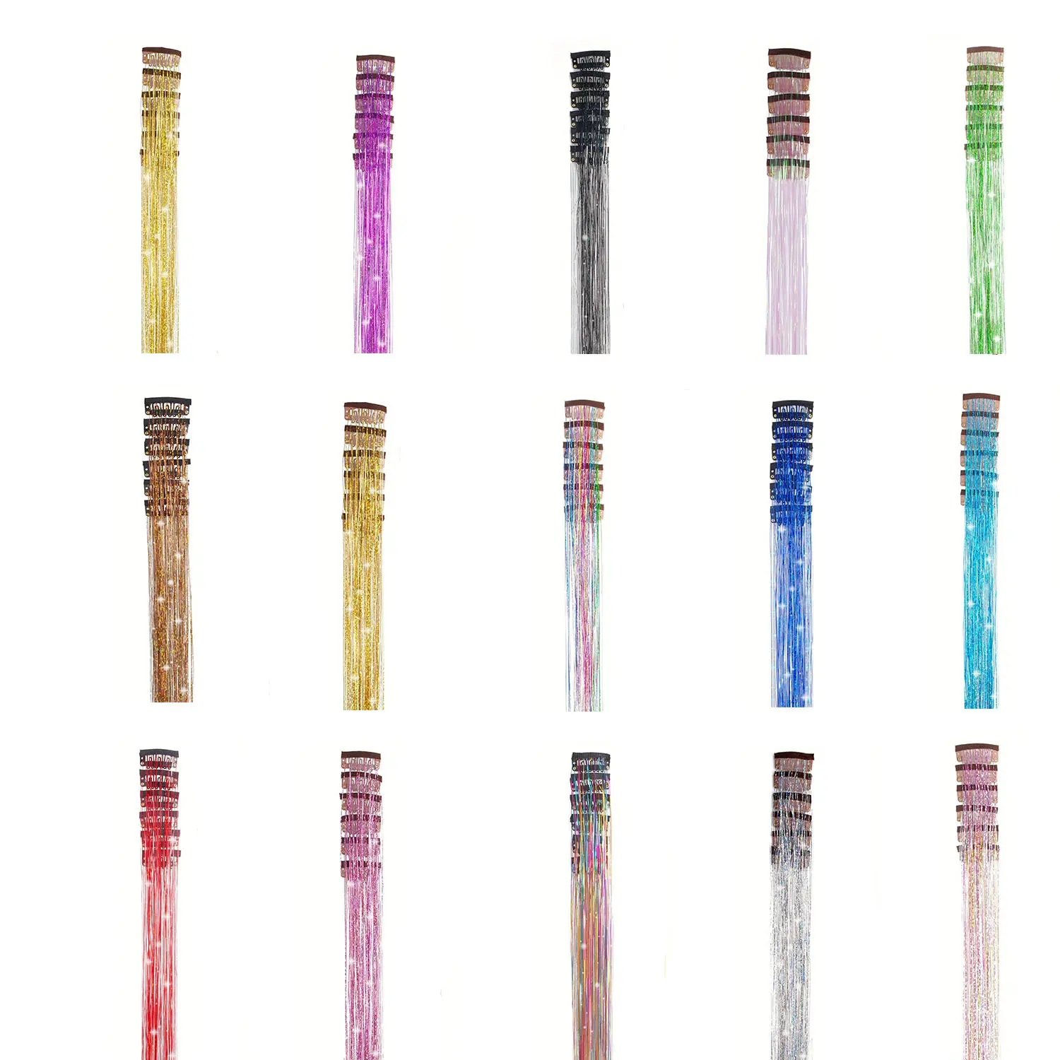 Color bright silk clip seamless hair extensions glitter gold silk dazzling laser wire color strips synthetic wigs
