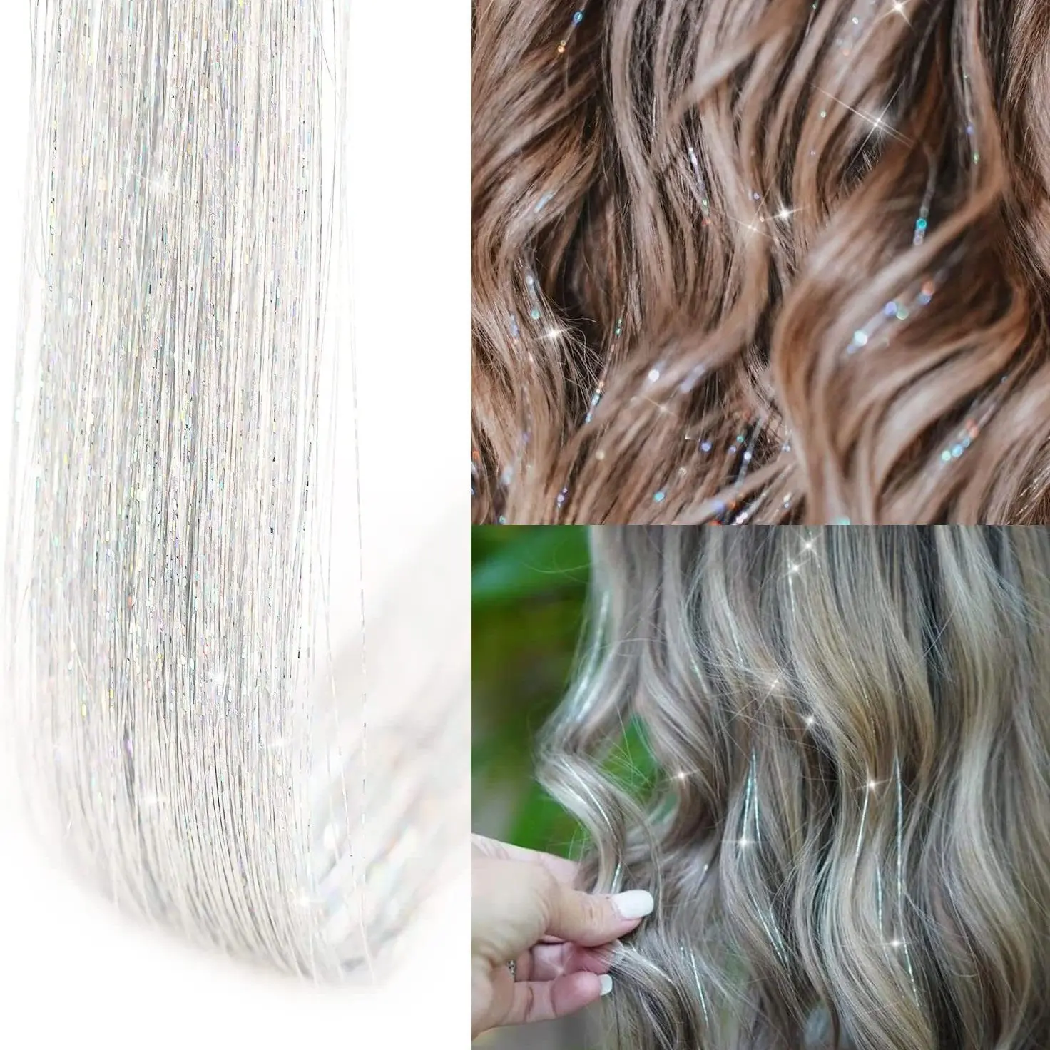 Color bright silk clip seamless hair extensions glitter gold silk dazzling laser wire color strips synthetic wigs