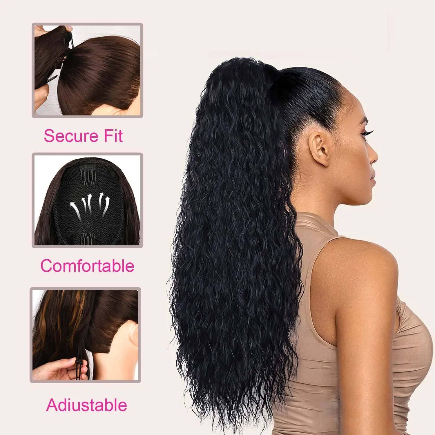 Drawstring ponytail water ripple wig ponytail stretch mesh synthetic wig braid