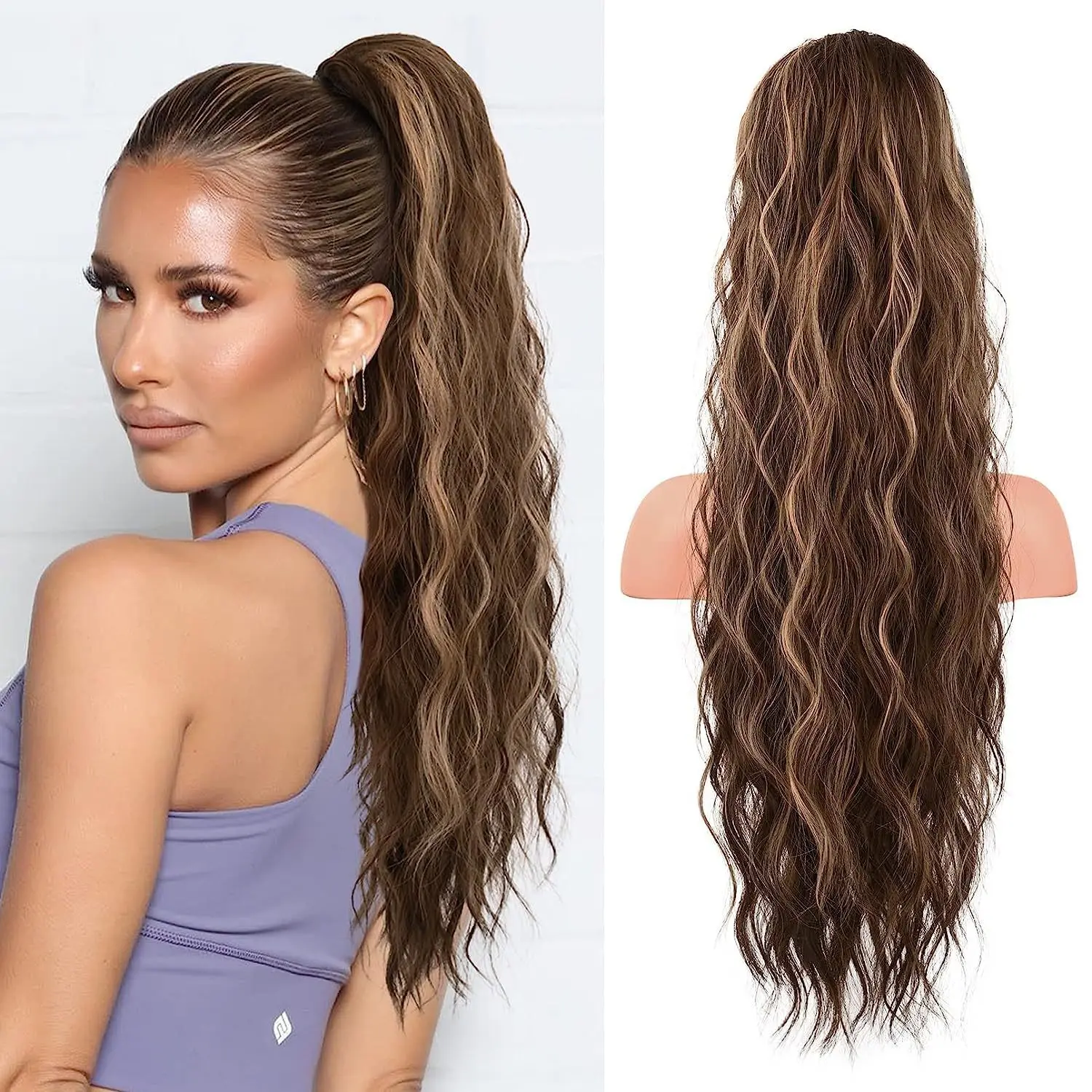Drawstring ponytail water ripple wig ponytail stretch mesh synthetic wig braid