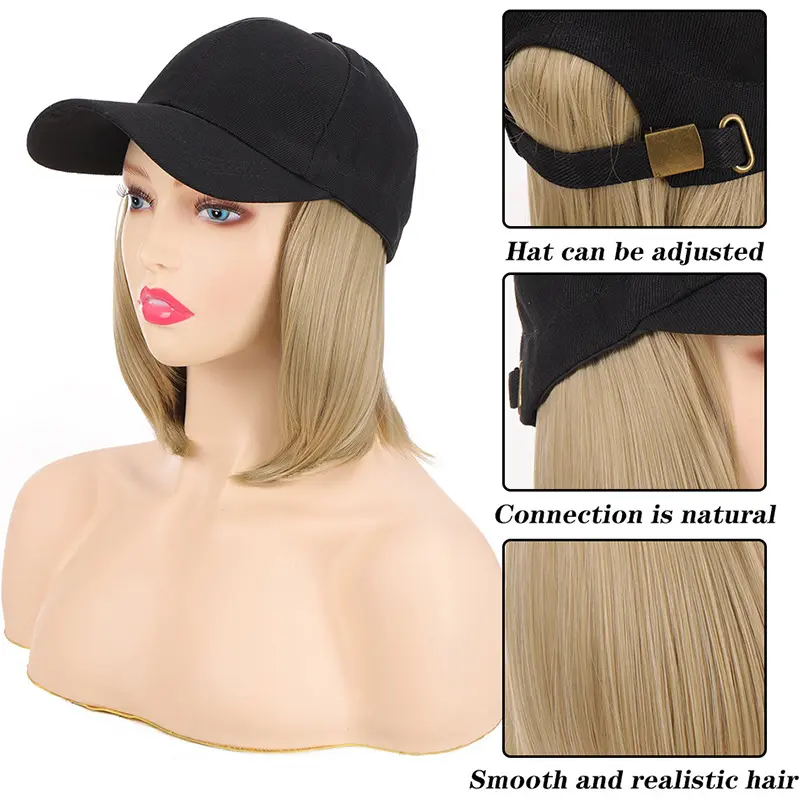 Cap wig, integrated synthetic wig, bob wig, hat, daily travel, wear baseball cap, wig cap