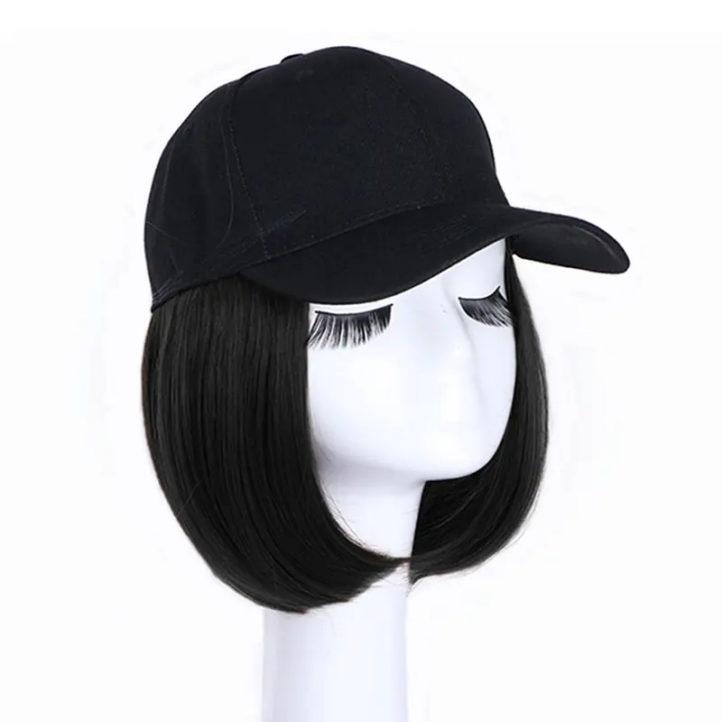 Cap wig, integrated synthetic wig, bob wig, hat, daily travel, wear baseball cap, wig cap