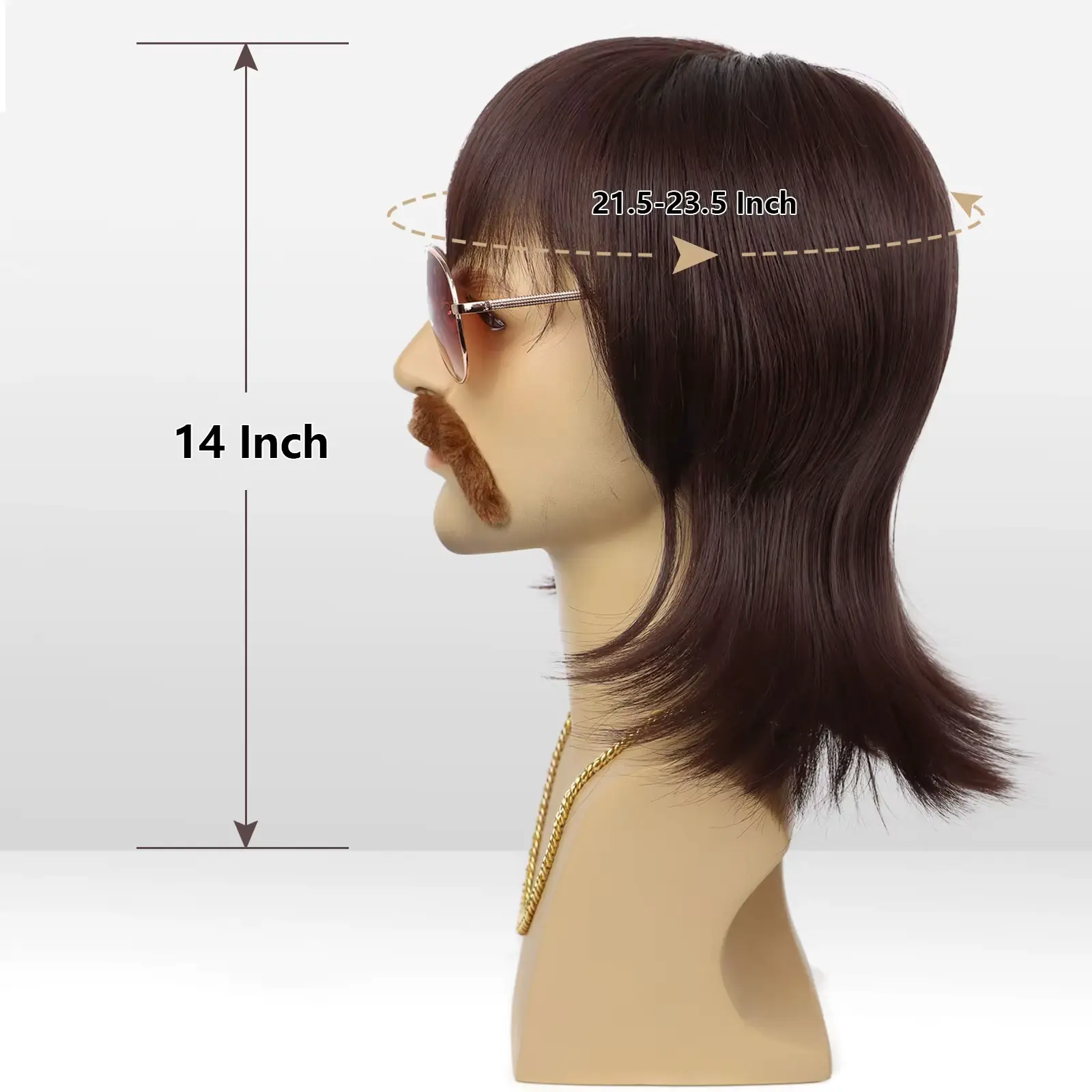 Synthetic Mullet Wig Short 70s Disco Outfit for Men Wig Mustache Glasses and Chain 60s Singer Rocker Hippies Cosplay Halloween