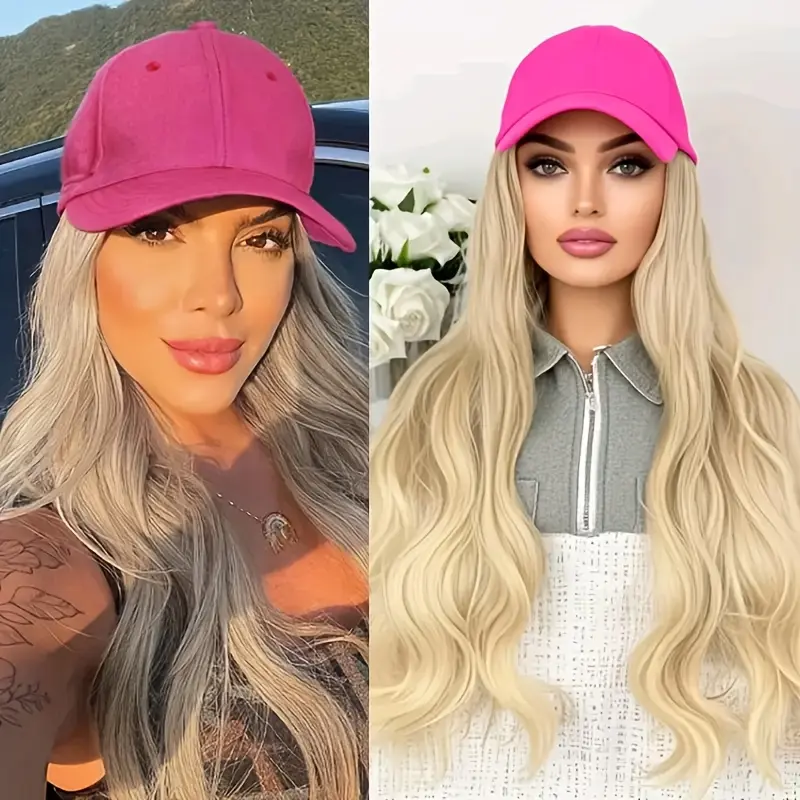 Synthetic wigs and pink baseball caps, all-in-one hats, wigs, all-in-one daily travel, natural wear
