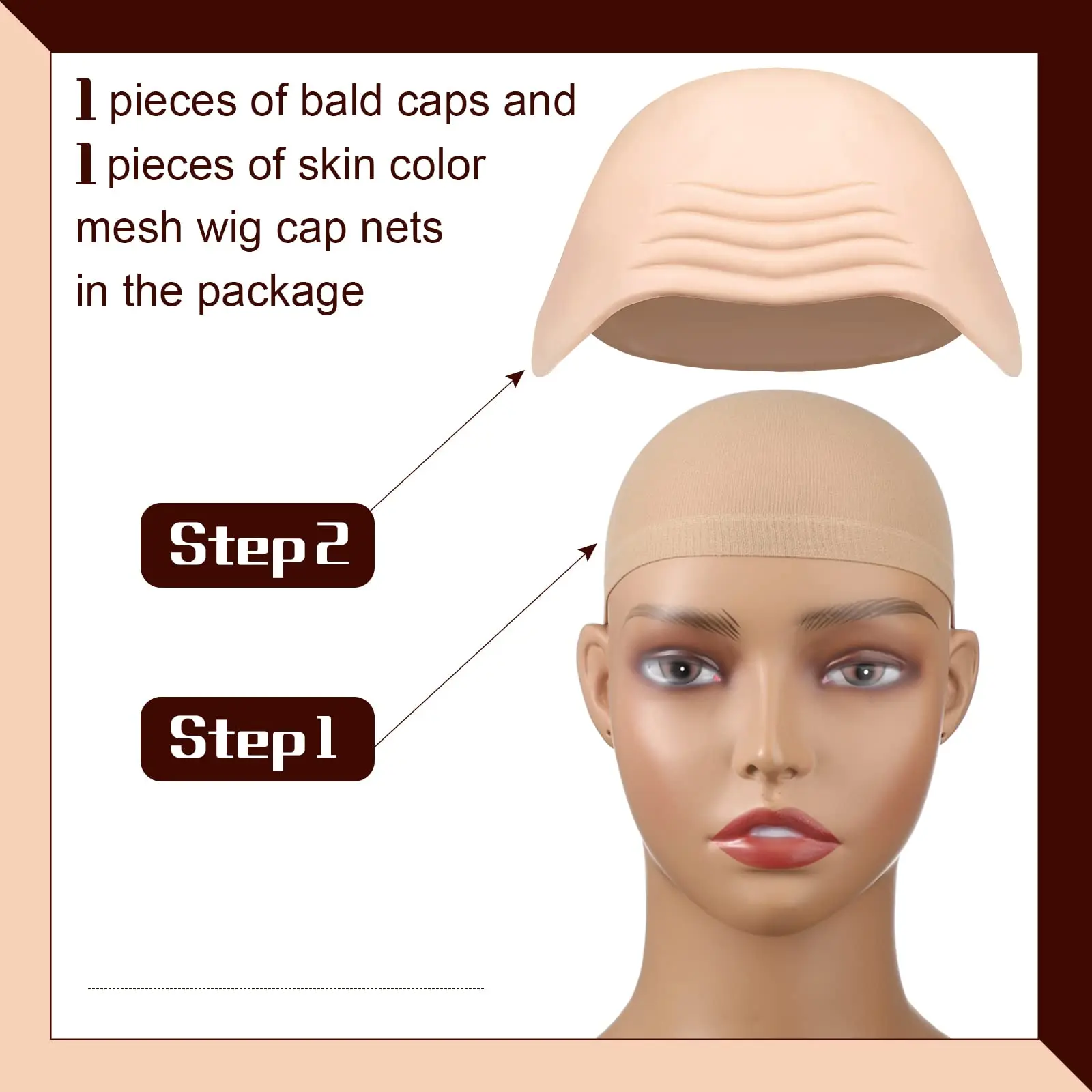2-piece set Halloween bald makeup latex bald wig cap hair net adult role play head cover