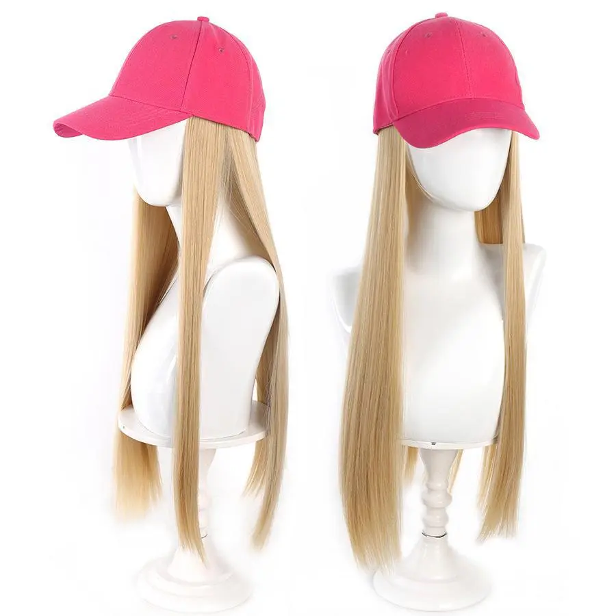 Synthetic wigs and pink baseball caps, all-in-one hats, wigs, all-in-one daily travel, natural wear