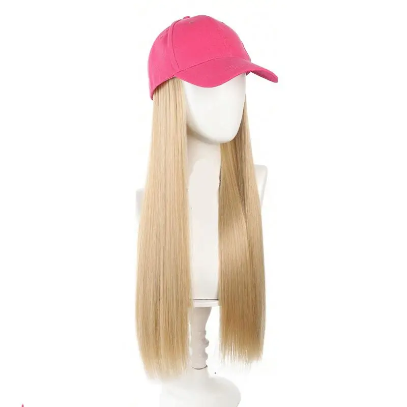 Synthetic wigs and pink baseball caps, all-in-one hats, wigs, all-in-one daily travel, natural wear