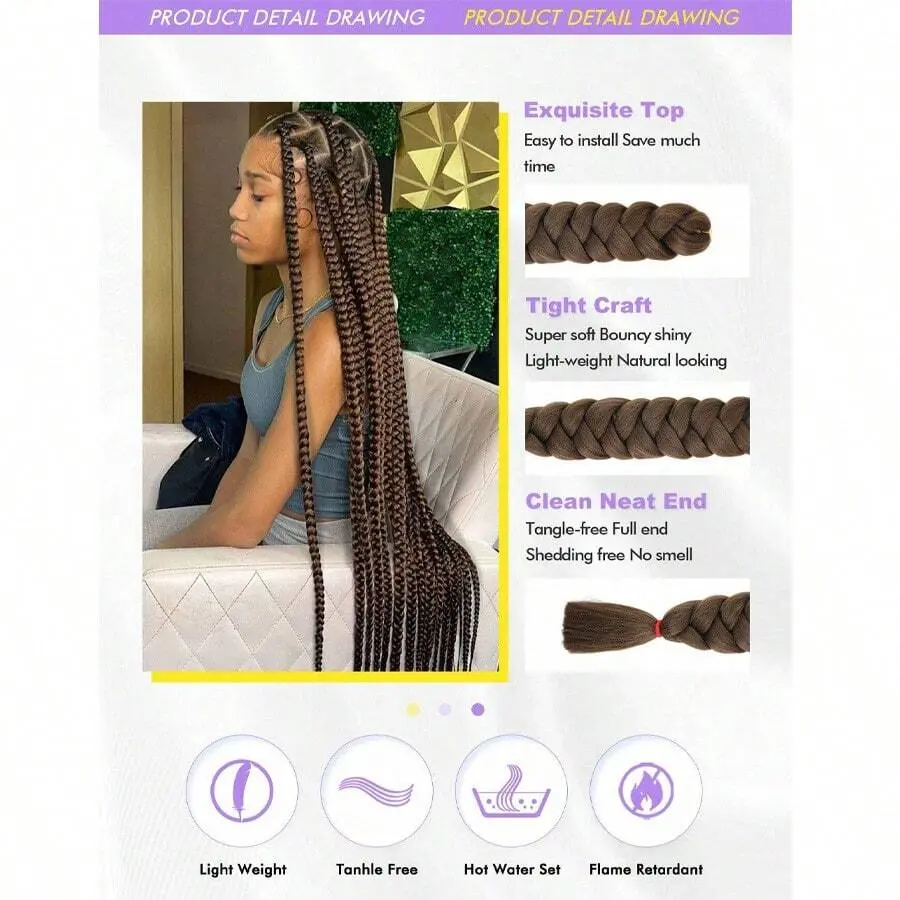Xpression Synthetic Big Braids Crochet Hair Braids Extensions Yaki Straight Hair Women's Jumbo Braids Hair Daily Wear