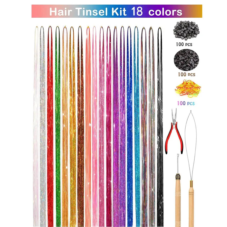 18pcs metal wire synthetic glitter hairpin glitters in the hair super long straight hair metal wire synthetic hair extension kit