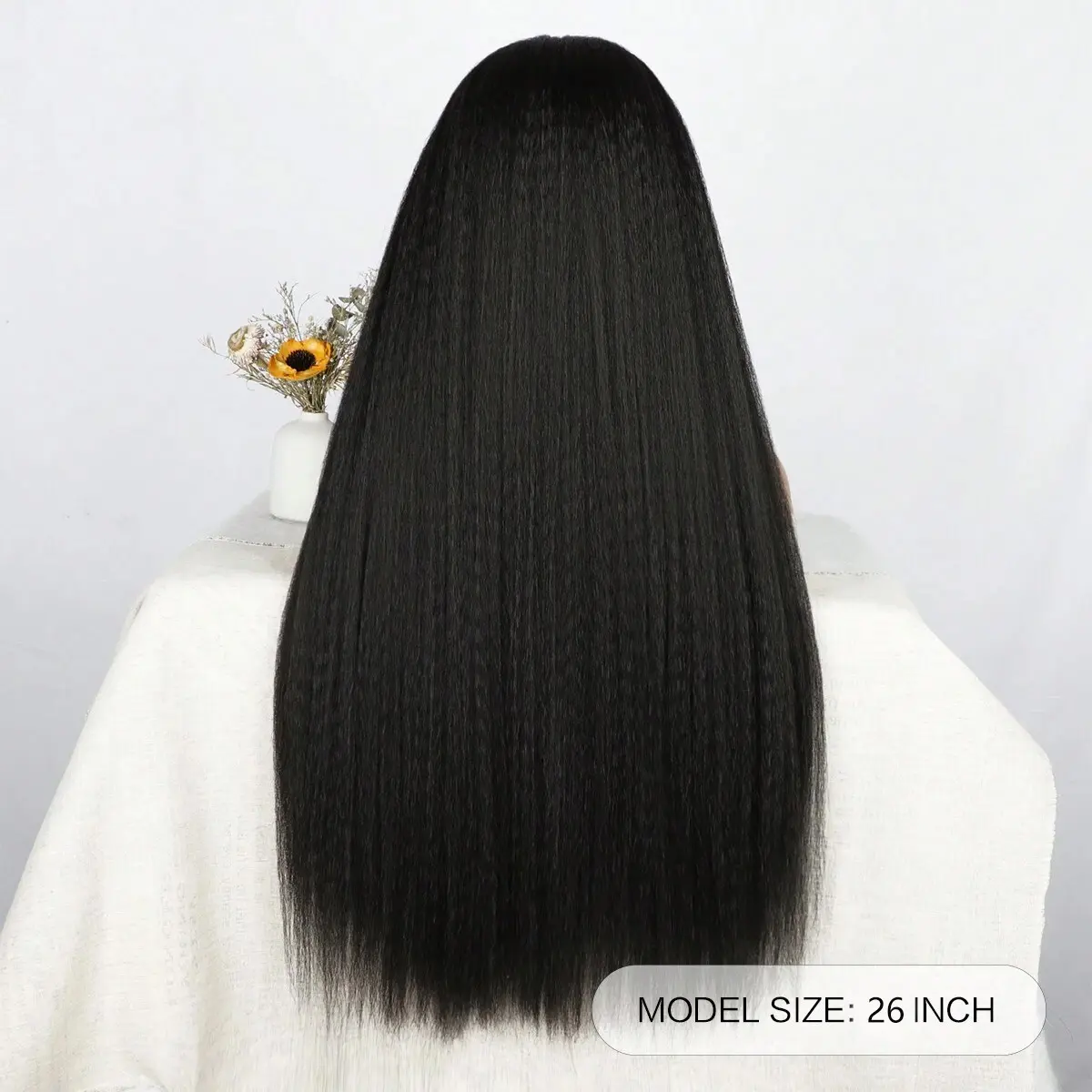 28-inch synthetic Yaki straight wig and black headband African wig turban headband chemical fiber long straight hair headgear