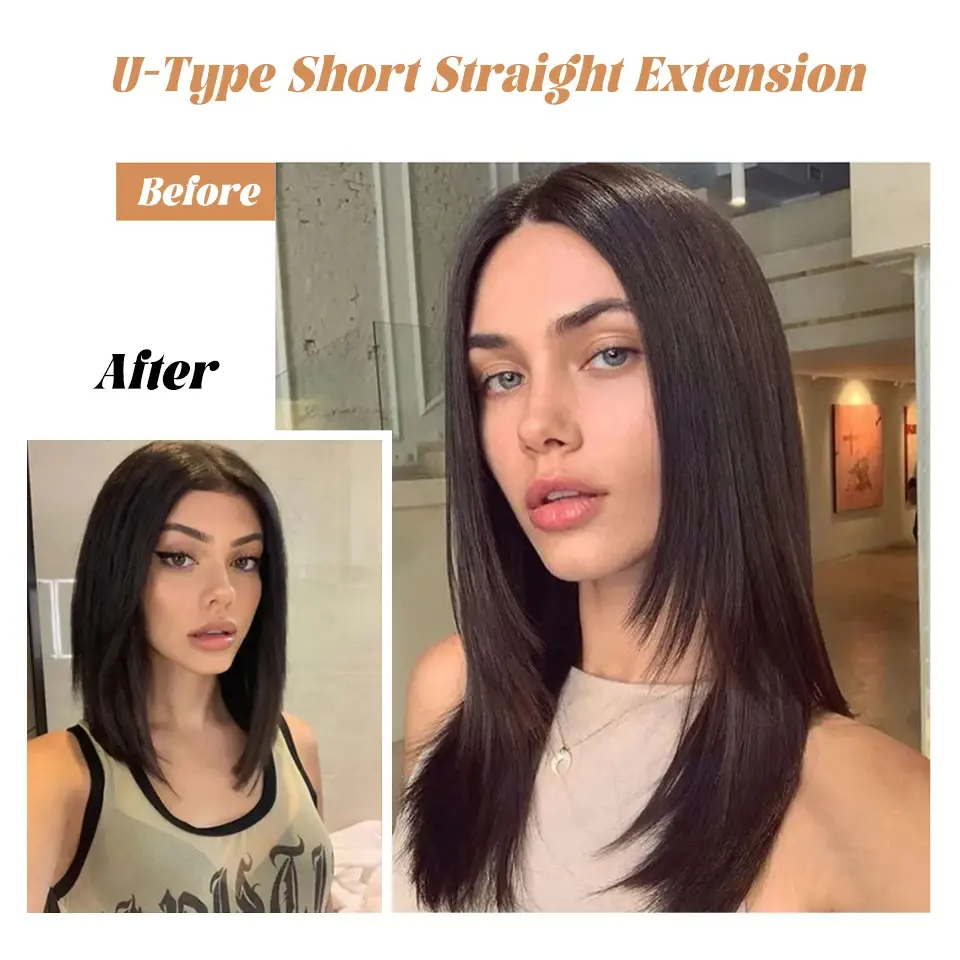 Synthetic long straight U-shaped half-head wig women clip natural fake wigs in hair extension, daily wigs