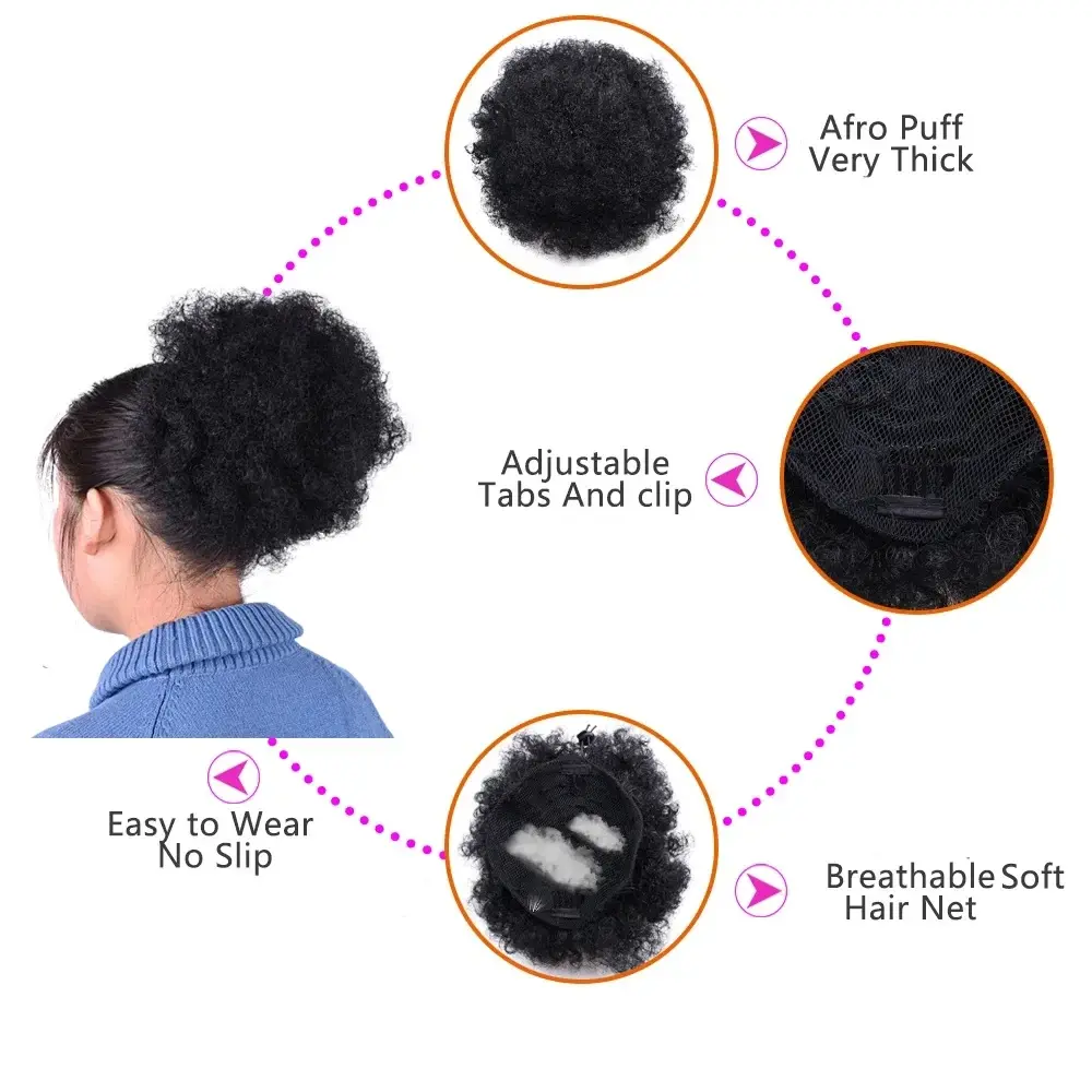 Afro Puff Drawstring Ponytail Extension for Black Women Synthetic Afro Puff Ponytail for Clip On Drawstring Ponytail Bun